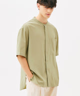 ONE POCKET MINIMAL COLLAR OVERFIT SHIRT (BROWN) (6585515376758)