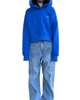 プリントクロップドフーディー/Print Cropped Hoodie-BLUE