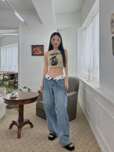 レタリングデニムトラウザーズ /  lettering denim trousers
