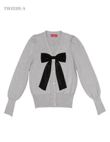 [YOUNHA 着用]ベーシッククロップドリボンポイントスリムフィットカーディガン / Basic Cropped Ribbon Point Slim Fit Cardigan 2 Colors