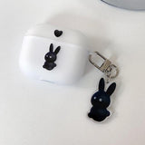 ブラックホワイトハーとラビットキーリング / Black White Heart Rabbit Keyring