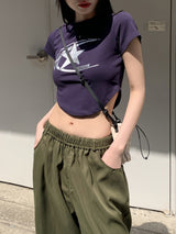 星スタープリントクロップ半袖Tシャツ / Fohil Star Printed Cropped Short-Sleeved T-Shirt