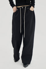 ストリングフリーサイズブラックパンツ / String free size black pants