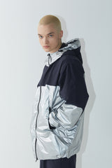 ウィンドブレーカーフーデッドステッチジャケット/BSR2223FWJK034 MMM WINDBREAKER HOODED STRETCH JACKET SILVER/NAVY
