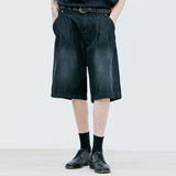 ウォッシュデニムバルミューダパンツ / 2 TUCK WASHED DENIM BERMUDA PANTS BLACK
