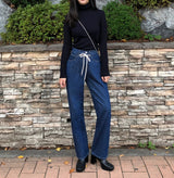 SEMI-WIDE FIT STRING POINT DARK DENIM PANTS [17708]
