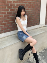 ランディビンテージレースパンチングインシジョンボタンスリーブレス/Randi vintage lace punching incision button cuff
