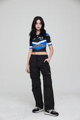 モトハーフジップアップジャージクロップトップ / MOTO HALF ZIP UP JERSEY CROP TOP BLACK