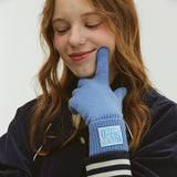 BUBBLE LABEL CASHMERE WOOL BLENDED GLOVES_BLUE