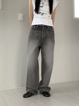 Bertie Gray Washed Stitch Long Wide Denim Pants