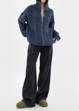 ケーブルハイネックジップアップカーディガン / Cable high neck zip-up cardigan (6color)