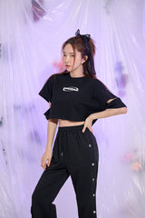 インサイションショートスリーブクロップTシャツ/TOP(9327) Incision Short Sleeve Crop Tee