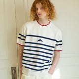 Dolphin stripe half sleeve knit