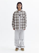 Loose wool check shirts Beige