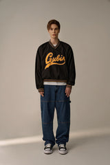 RETRO V-NECK NYLON PULLOVER (BLACK)