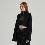 BLACK TURTLENECK CROP SWEATSHIRT