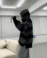 Striped Oversized Warmer Hooded Knitwear (3 colors)