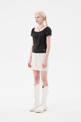 チェリーレーススクエアネックブラウス / CHERRY LACE SQUARE NECK BLOUSE [CHARCOAL]
