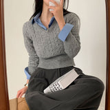 [5color] from twist V-neck cropped knit