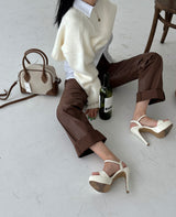 leather coated straight pants