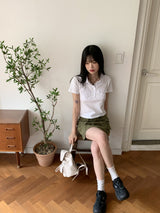 Moodle Pocket Color Matching Collar Short Sleeve T-shirt