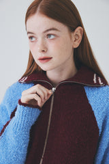 ボウクル2WAYジップアップニット / Boucle 2way Zip-up Knit [Burgundy]