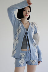 アーガイルリボンカーディガン / Argyle Ribbon Cardigan (3color)