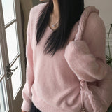 Winty soft angora pastel V-neck long sleeve knit