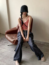 アンダーノンフェードサマーリネンローデニムワイドパンツ / Ander Non-Fade Summer Linen Raw Denim Wide Pants