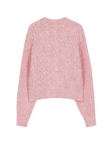 ROUND NECK FISHERMAN CROP CARDIGAN PINK