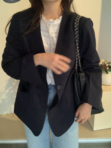 [Tie set] Oversized Collarless Jacket Belt Jacket Loose Fit V-Neck Seasonal Switch Spring Outerwear