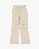 D-ring incision pintuck cotton bootcut pants
