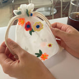 FLOWER NEEDLEPOINT STRING POUCH