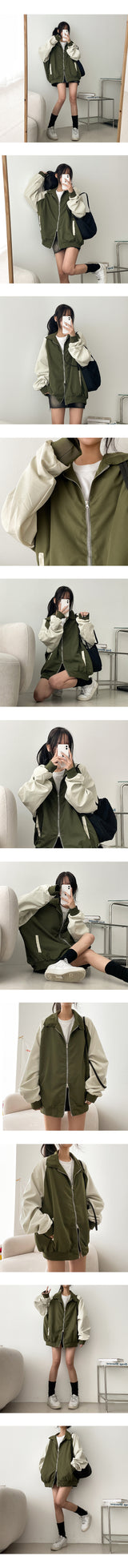 Routine Coloring Raglan Collar Zip-Up Jumper