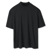 RIB MOCK NECK HALF T-SHIRT BLACK (6566873038966)