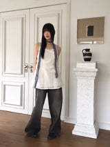 [3WAY] Ziver Snap Button Black and Blue Washed Wide Denim Pants