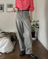ソフトグレーワイドデニムパンツ/Soft Gray Wide Denim