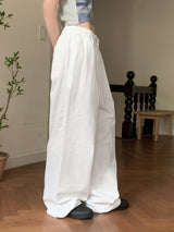 Hasti Pintuck Banding Cotton Long Wide Pants