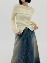 スプリットポイントオフショルダーニット/Split Point Off-Shoulder Knit (2color)
