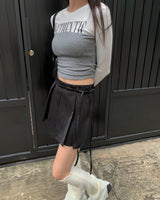 Tie pleated skirt