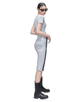 ベルベットパネルジャージドレス/Velvet Panelled Jersey Dress _ Blue Grey