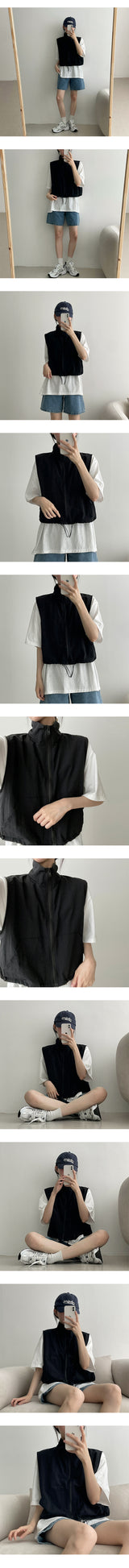 ナイロンストリングクロップドベストジップアップ / Shbonylon String Cropped Vest Zip-Up