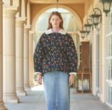 Flower Fleece Quilted Jacket (Black) (6643490390134)