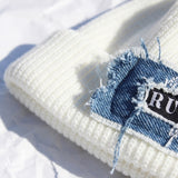 denim patchwork watch cap (white)