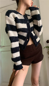 ストライプウールニットカーディガン/striped wool knit cardigan