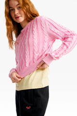 スモールチェリーツートンケーブルクロップニット／SMALL CHERRY TWO-TONE CABLE CROP KNIT [PINK]