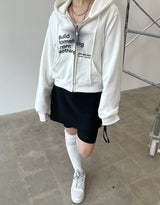 クロップドットフードジップアップ / Crop dot hood zip-up