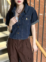 Bubel semi-cropped short-sleeved denim shirt jacket
