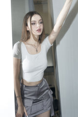 クロップドロゴTシャツ / [Seow] Croped logo T-shirts, gray