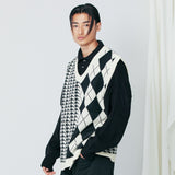 チェックニットベスト / ARGYLE & HOUND CHECK KNIT VEST BLACK